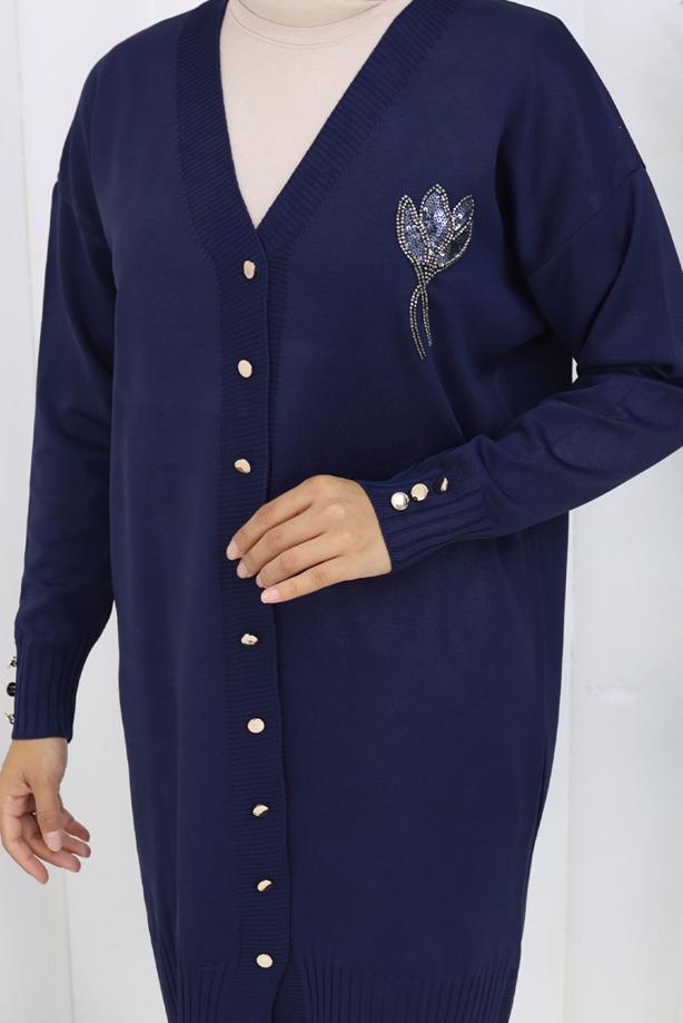 Hijab clothing NAVY BLUE T 0623 BN UZUN MERSERİZE HIRKA - TRENDTESETTÜR