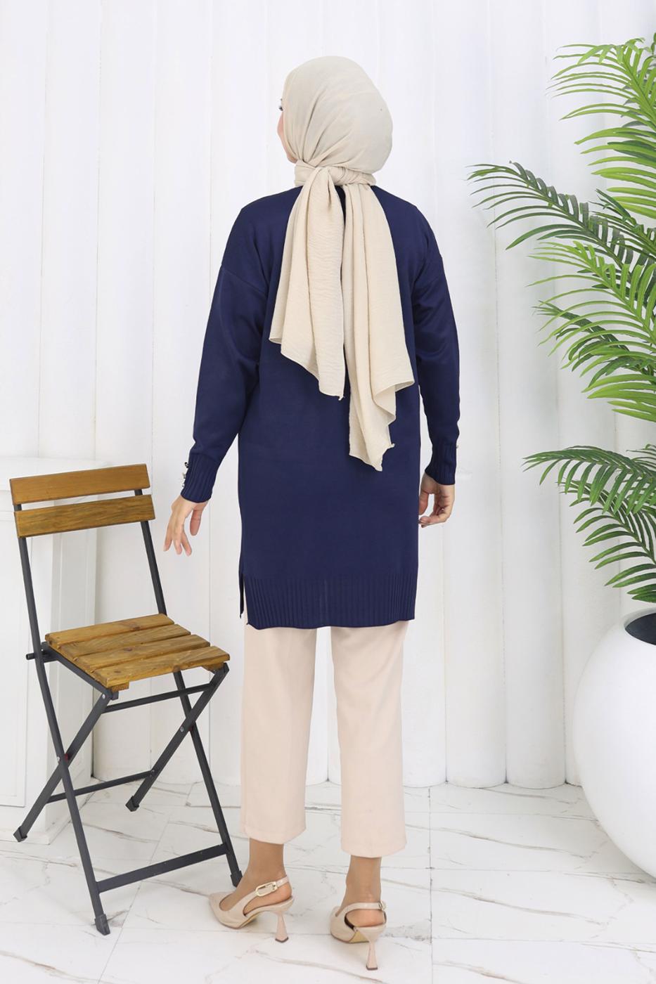 Hijab clothing NAVY BLUE T 0623 BN UZUN MERSERİZE HIRKA