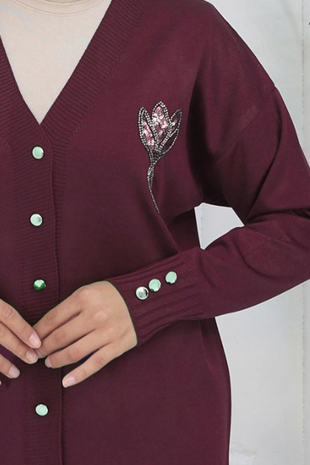 Tesettür giyim MÜRDÜM T 0623 BN UZUN MERSERİZE HIRKA - TRENDTESETTÜR