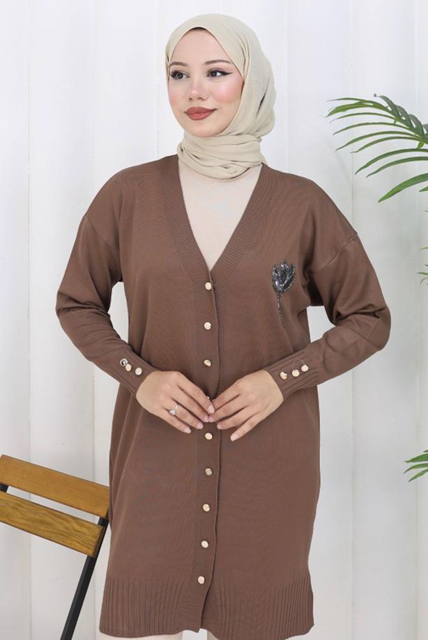 Hijab clothing MINK T 0623 BN UZUN MERSERİZE HIRKA - TRENDTESETTÜR