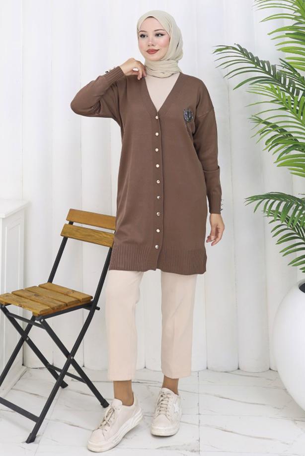 Hijab clothing MINK T 0623 BN UZUN MERSERİZE HIRKA - TRENDTESETTÜR