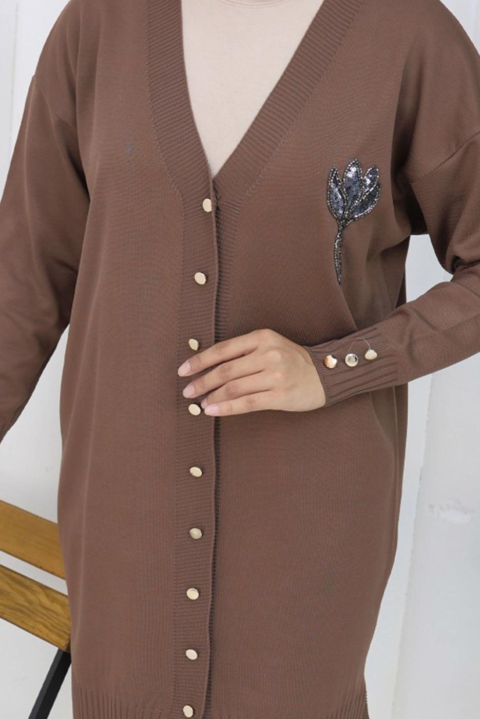 Hijab clothing MINK T 0623 BN UZUN MERSERİZE HIRKA