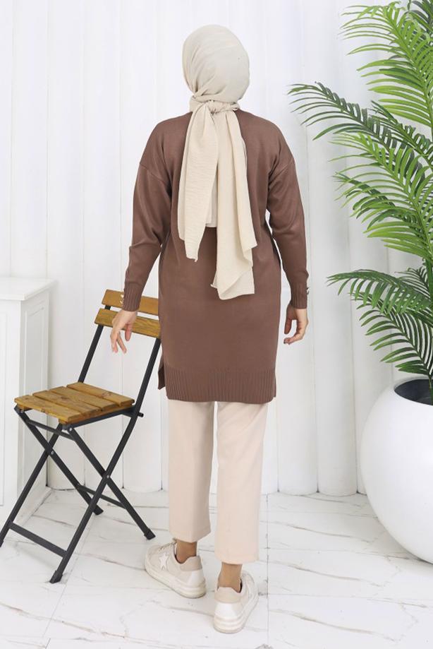 Hijab clothing MINK T 0623 BN UZUN MERSERİZE HIRKA - TRENDTESETTÜR