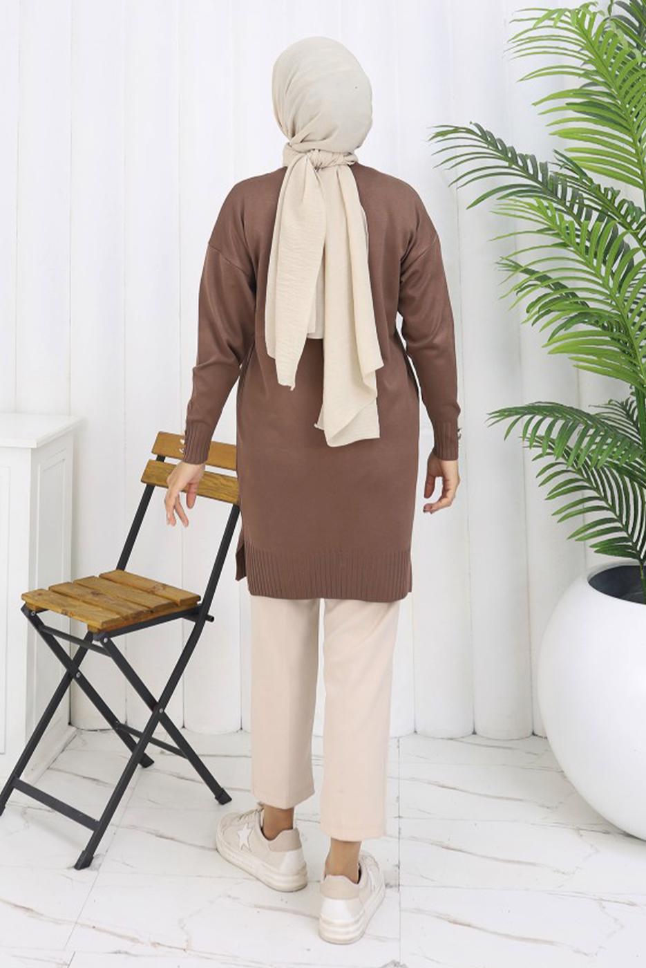 Hijab clothing MINK T 0623 BN UZUN MERSERİZE HIRKA