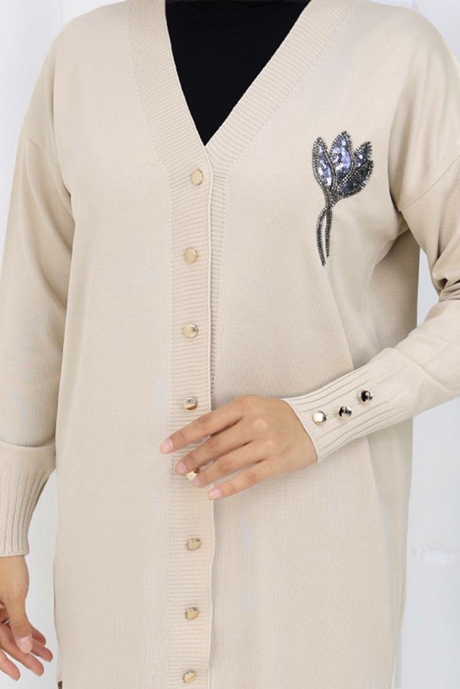 Hijab clothing BEIGE T 0623 BN UZUN MERSERİZE HIRKA