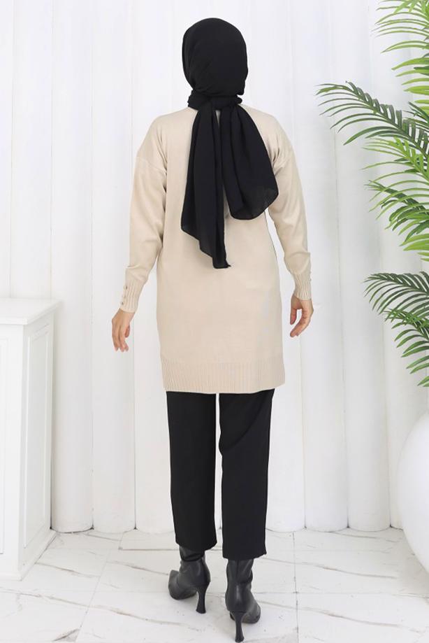 Hijab clothing BEIGE T 0623 BN UZUN MERSERİZE HIRKA - TRENDTESETTÜR