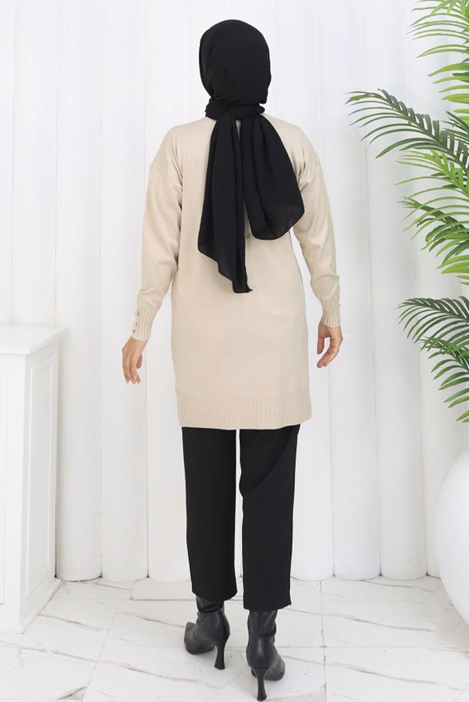 Hijab clothing BEIGE T 0623 BN UZUN MERSERİZE HIRKA