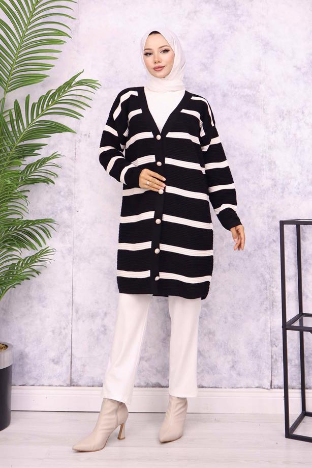 Tesettür giyim  ÇİZGİLİ HIRKA T 0903