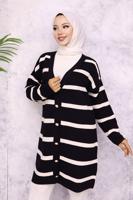 Tesettür giyim SİYAH ÇİZGİLİ HIRKA T 0903