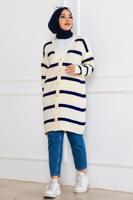 Tesettür giyim KREM ÇİZGİLİ HIRKA T 0903