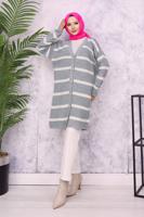 Tesettür giyim GRİ ÇİZGİLİ HIRKA T 0903