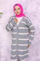 Tesettür giyim GRİ ÇİZGİLİ HIRKA T 0903