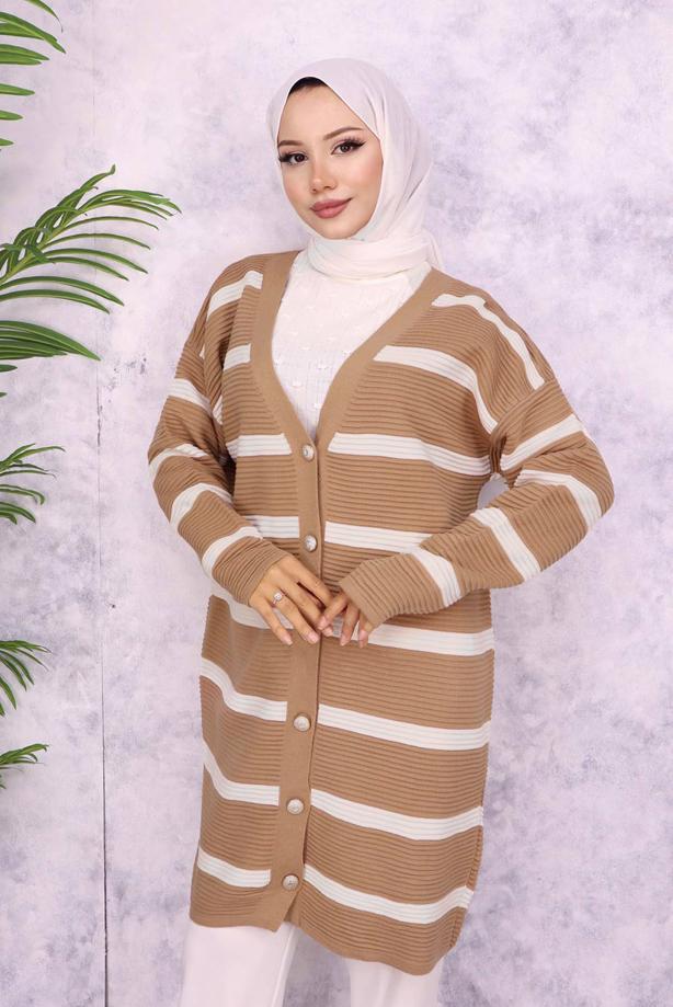 Tesettür giyim  ÇİZGİLİ HIRKA T 0903