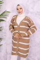 Tesettür giyim VİZON ÇİZGİLİ HIRKA T 0903