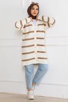 Tesettür giyim KAHVE ÇİZGİLİ HIRKA T 0903