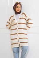 Tesettür giyim KAHVE ÇİZGİLİ HIRKA T 0903