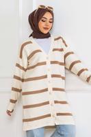 Tesettür giyim KAHVE ÇİZGİLİ HIRKA T 0903