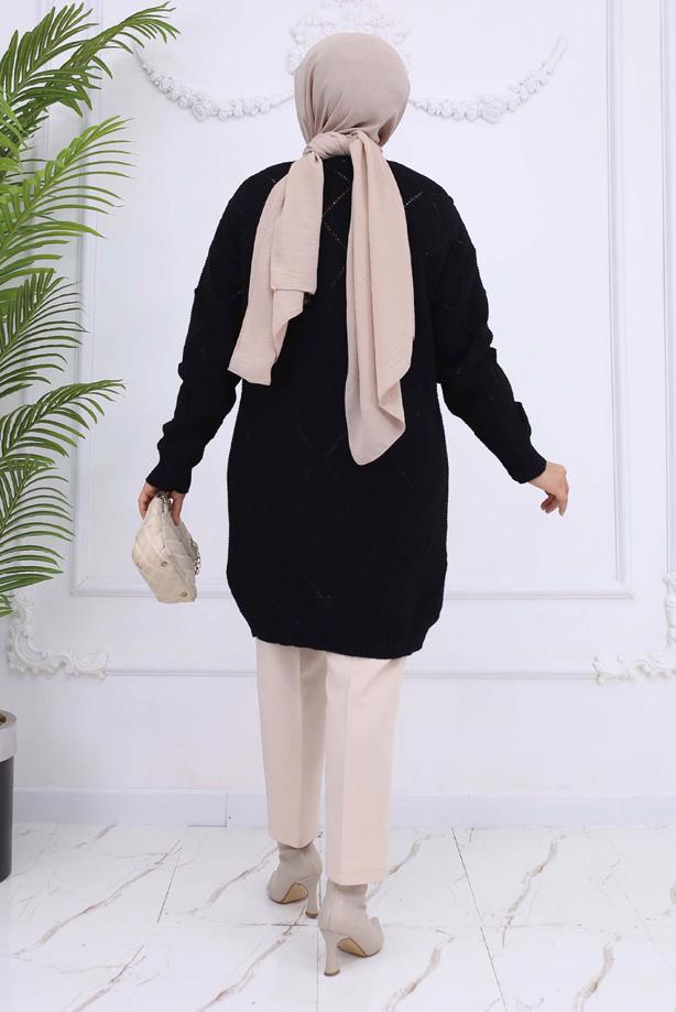 Tesettür giyim SİYAH BAKLAVA DESENLİ HIRKA T 904 - TRENDTESETTÜR