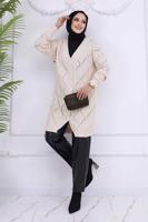 Tesettür giyim BEJ BAKLAVA DESENLİ HIRKA T 904