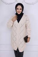 Tesettür giyim BEJ BAKLAVA DESENLİ HIRKA T 904