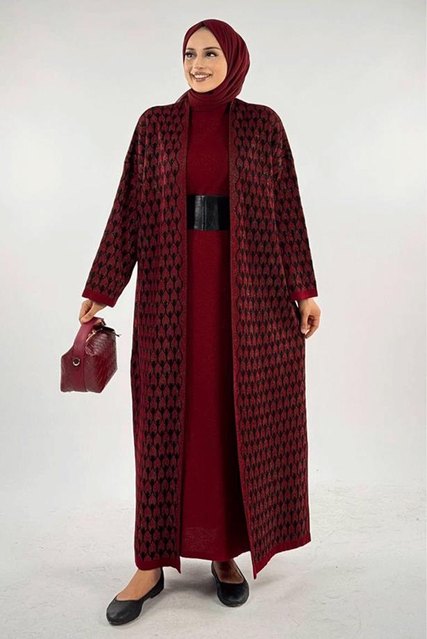 Tesettür giyim BORDO TRİKO HIRKA T 12381 - TRENDTESETTÜR