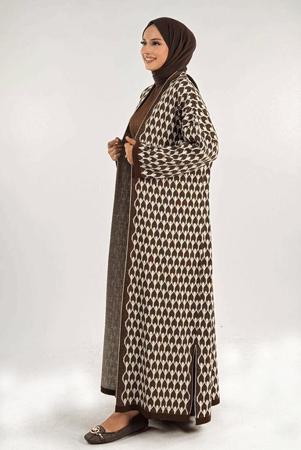 Tesettür giyim KAHVE TRİKO HIRKA T 12381 - TRENDTESETTÜR