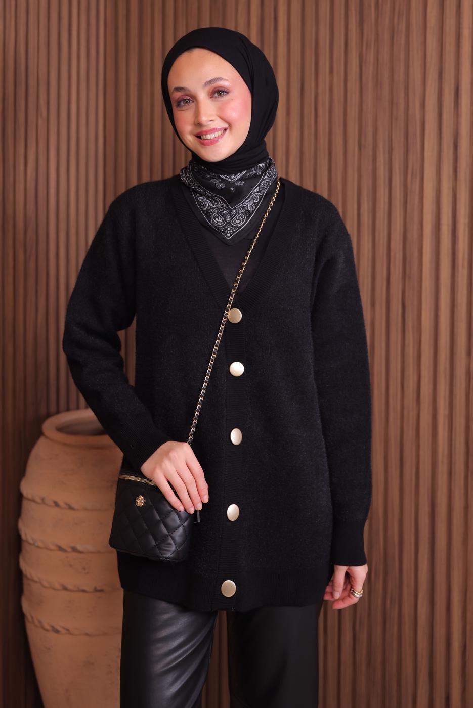 Tesettür giyim SİYAH SAKAL İPLİK HIRKA T 2907