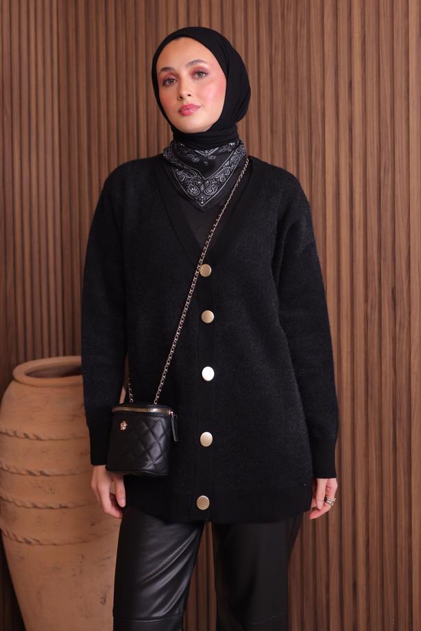Tesettür giyim SİYAH SAKAL İPLİK HIRKA T 2907 - TRENDTESETTÜR