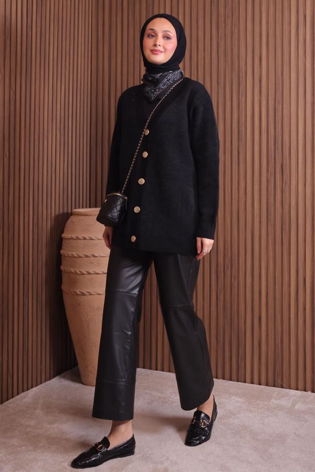 Tesettür giyim SİYAH SAKAL İPLİK HIRKA T 2907 - TRENDTESETTÜR