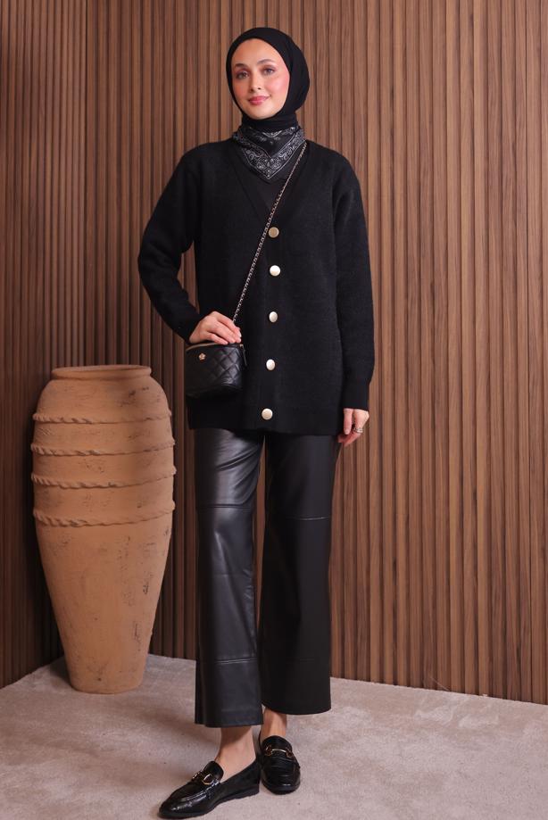 Tesettür giyim SİYAH SAKAL İPLİK HIRKA T 2907 - TRENDTESETTÜR