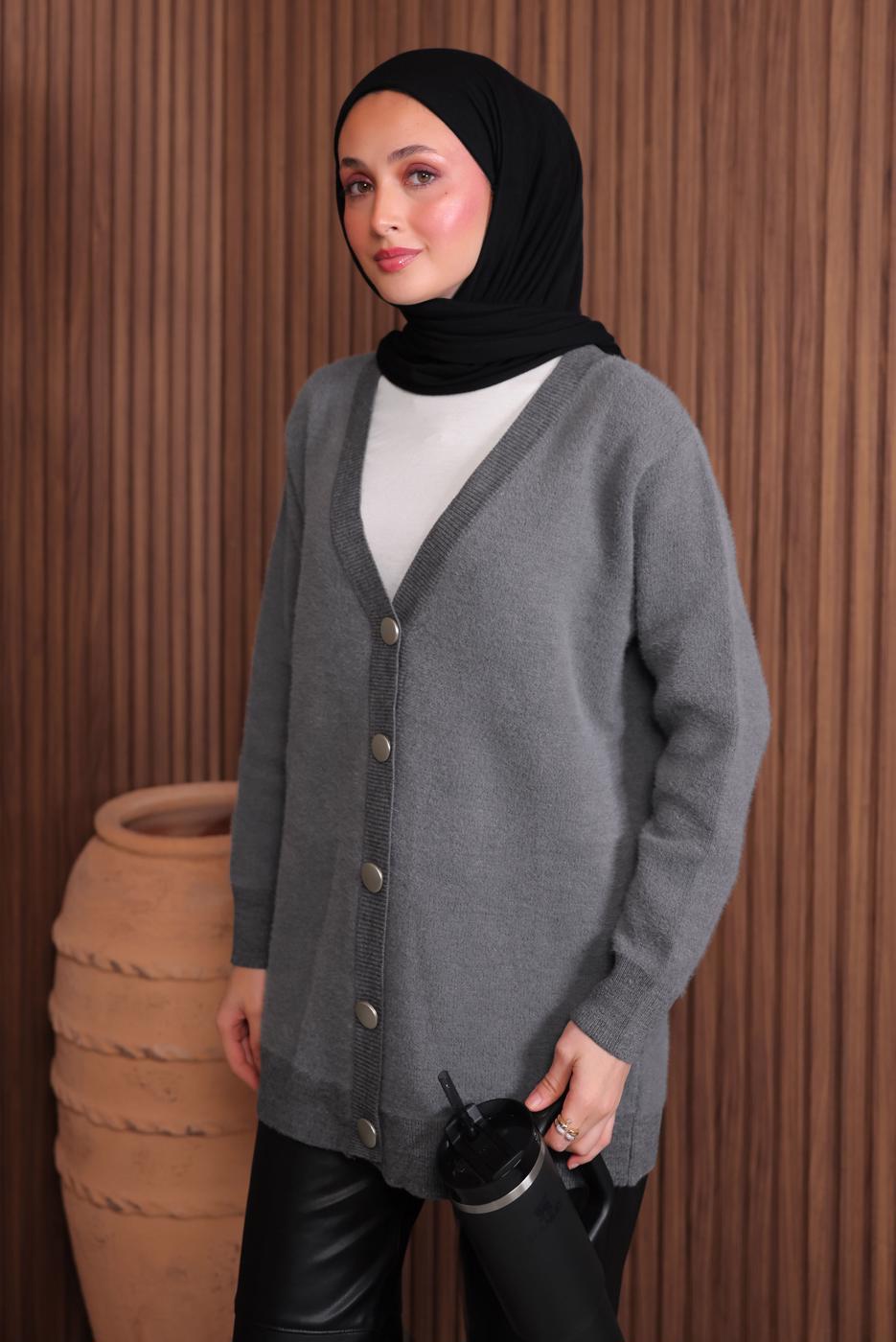 Tesettür giyim GRİ SAKAL İPLİK HIRKA T 2907