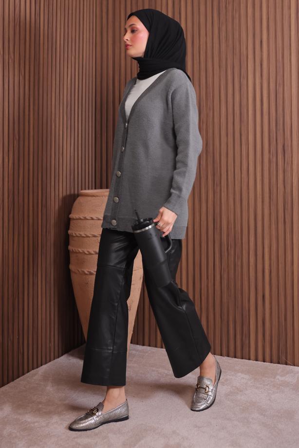 Tesettür giyim GRİ SAKAL İPLİK HIRKA T 2907 - TRENDTESETTÜR