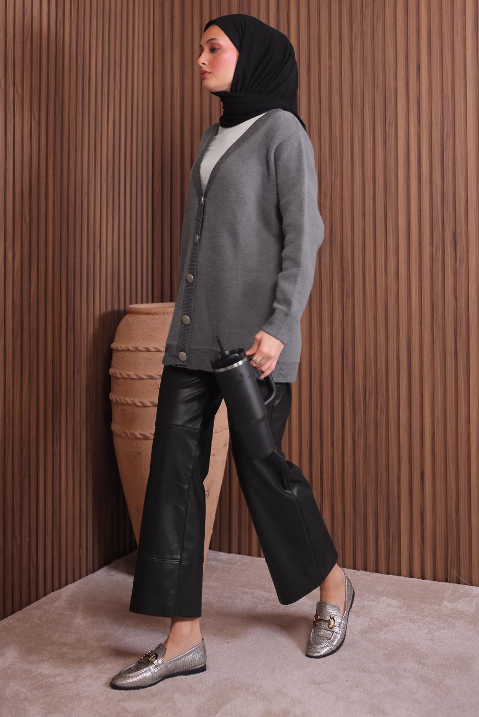 Tesettür giyim GRİ SAKAL İPLİK HIRKA T 2907