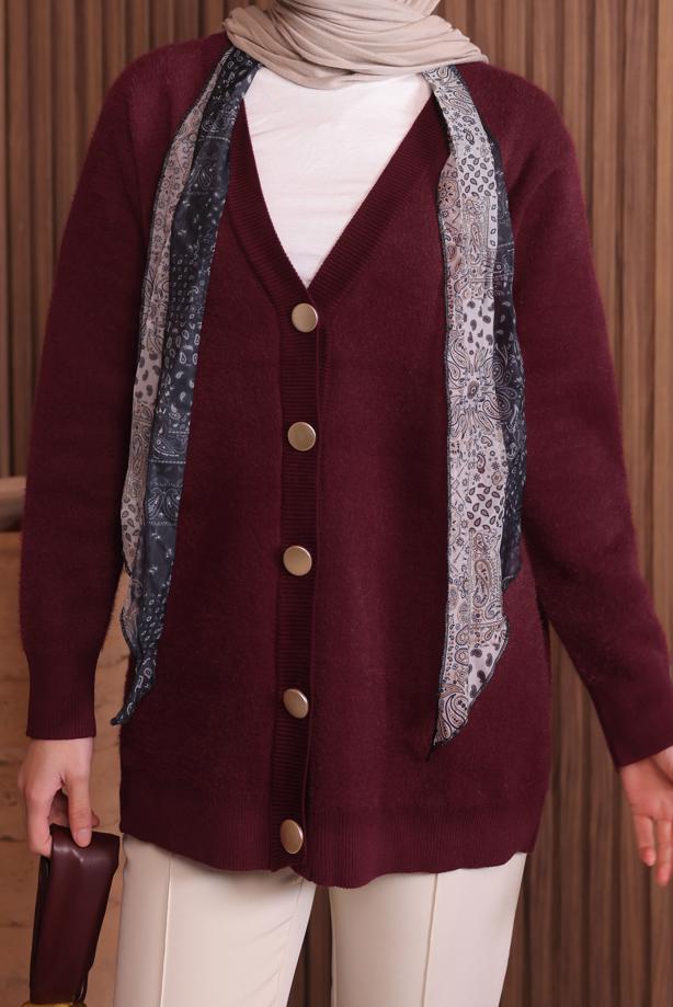 Tesettür giyim BORDO TRİKO HIRKA T 2907 - TRENDTESETTÜR