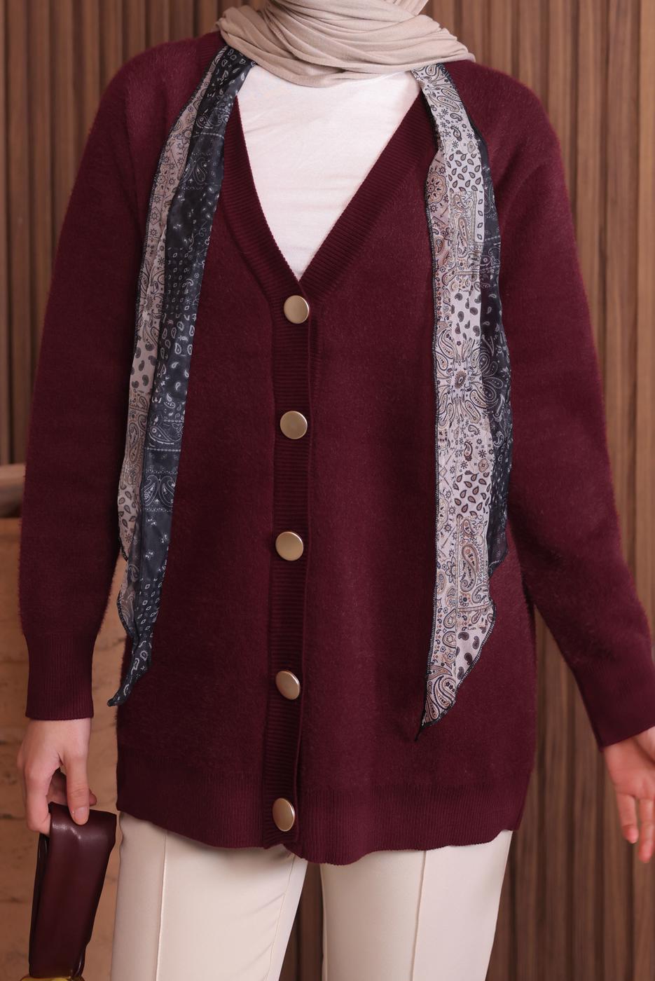 Tesettür giyim BORDO SAKAL İPLİK HIRKA T 2907
