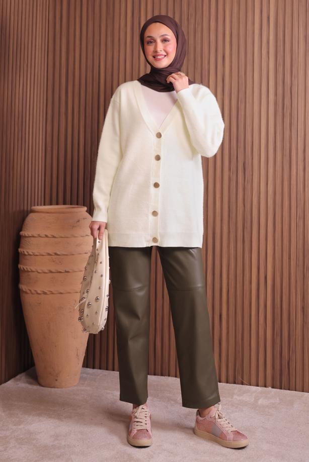 Tesettür giyim EKRU TRİKO HIRKA T 2907 - TRENDTESETTÜR