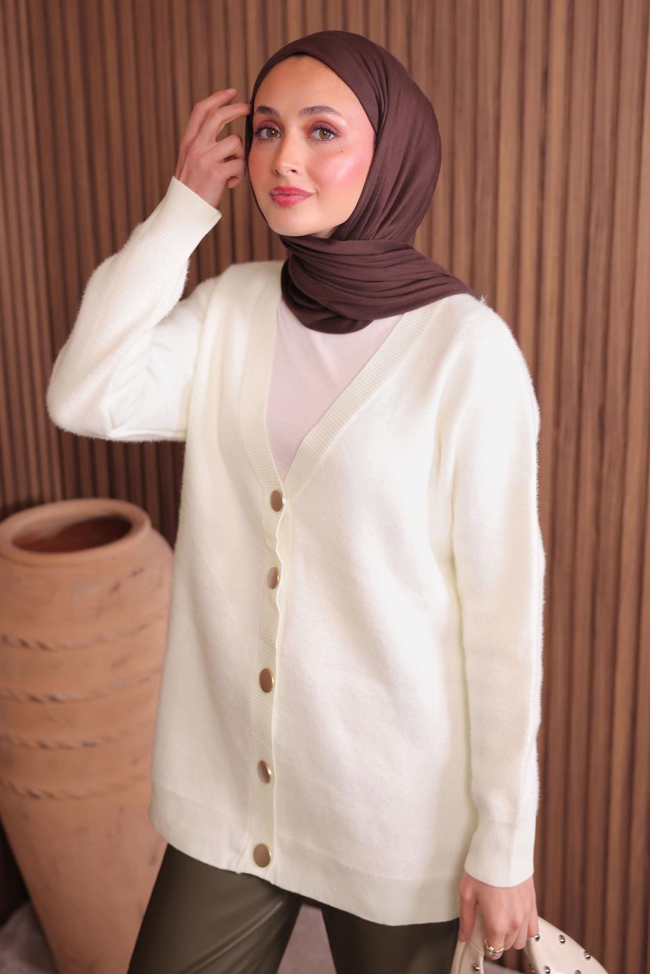 Tesettür giyim EKRU SAKAL İPLİK HIRKA T 2907