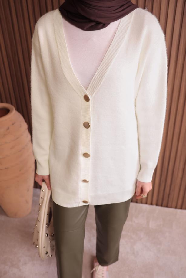 Tesettür giyim EKRU TRİKO HIRKA T 2907 - TRENDTESETTÜR