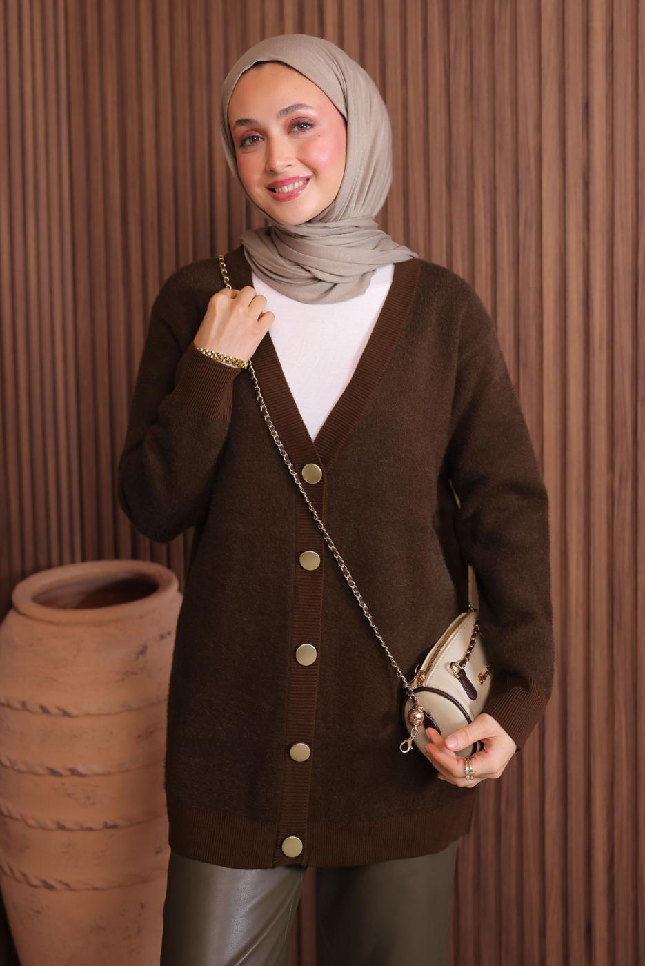 Tesettür giyim KAHVE SAKAL İPLİK HIRKA T 2907