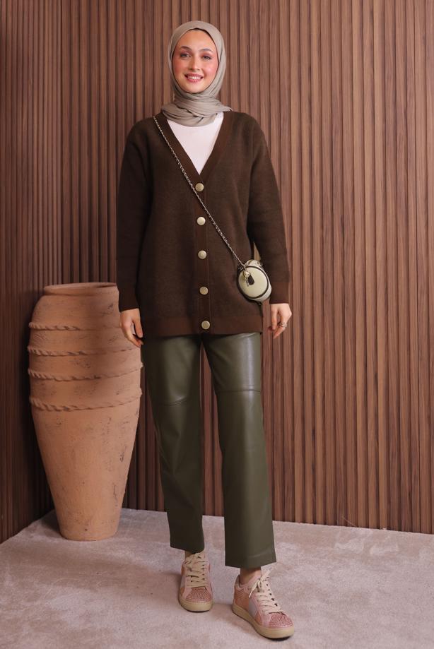 Tesettür giyim KAHVE SAKAL İPLİK HIRKA T 2907 - TRENDTESETTÜR