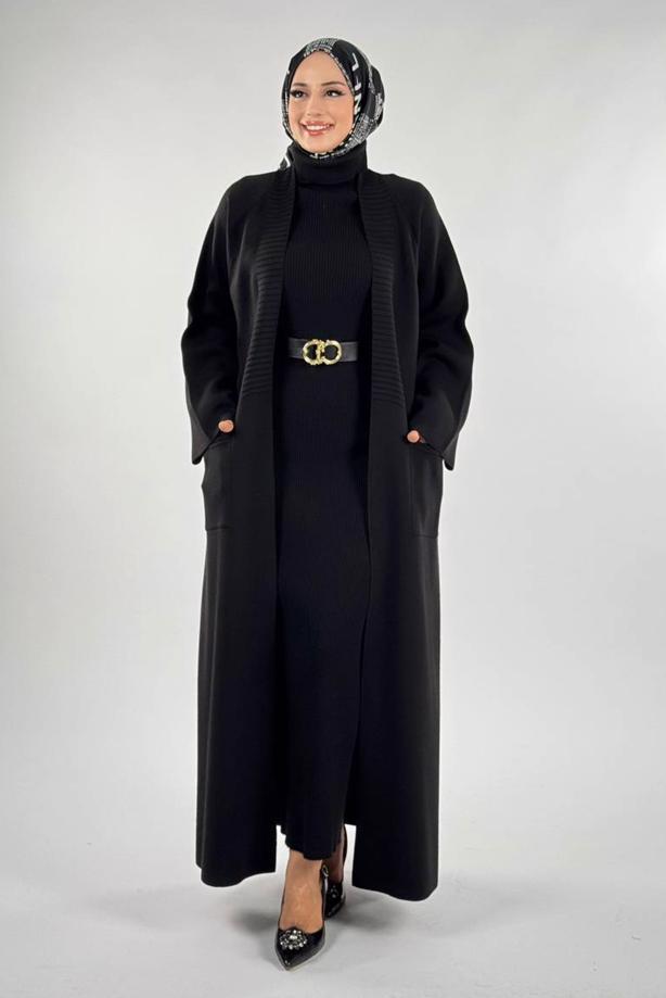 Tesettür giyim SİYAH CEP DETAYLI TRİKO HIRKA T 31381 - TRENDTESETTÜR