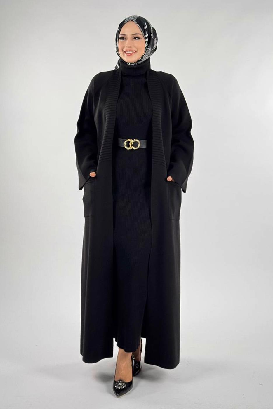 Tesettür giyim SİYAH CEP DETAYLI TRİKO HIRKA T 31381