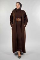 Tesettür giyim KAHVE CEP DETAYLI TRİKO HIRKA T 31381