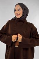 Tesettür giyim KAHVE CEP DETAYLI TRİKO HIRKA T 31381