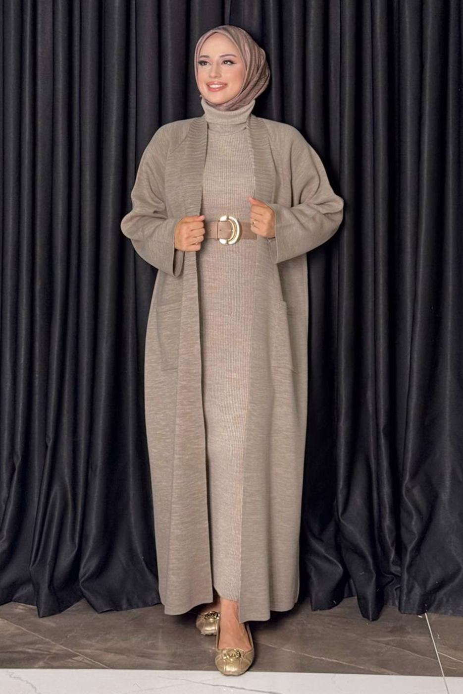 Vêtements hijab VISON CARDIGAN EN MAILLE AVEC DÉTAIL DE POCHE T 31381