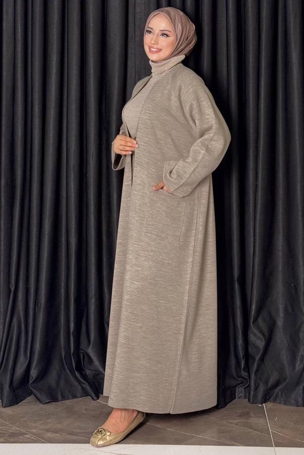 Hijab clothing MINK KNITWEAR CARDIGAN WITH POCKET DETAIL T 31381 - TRENDTESETTÜR