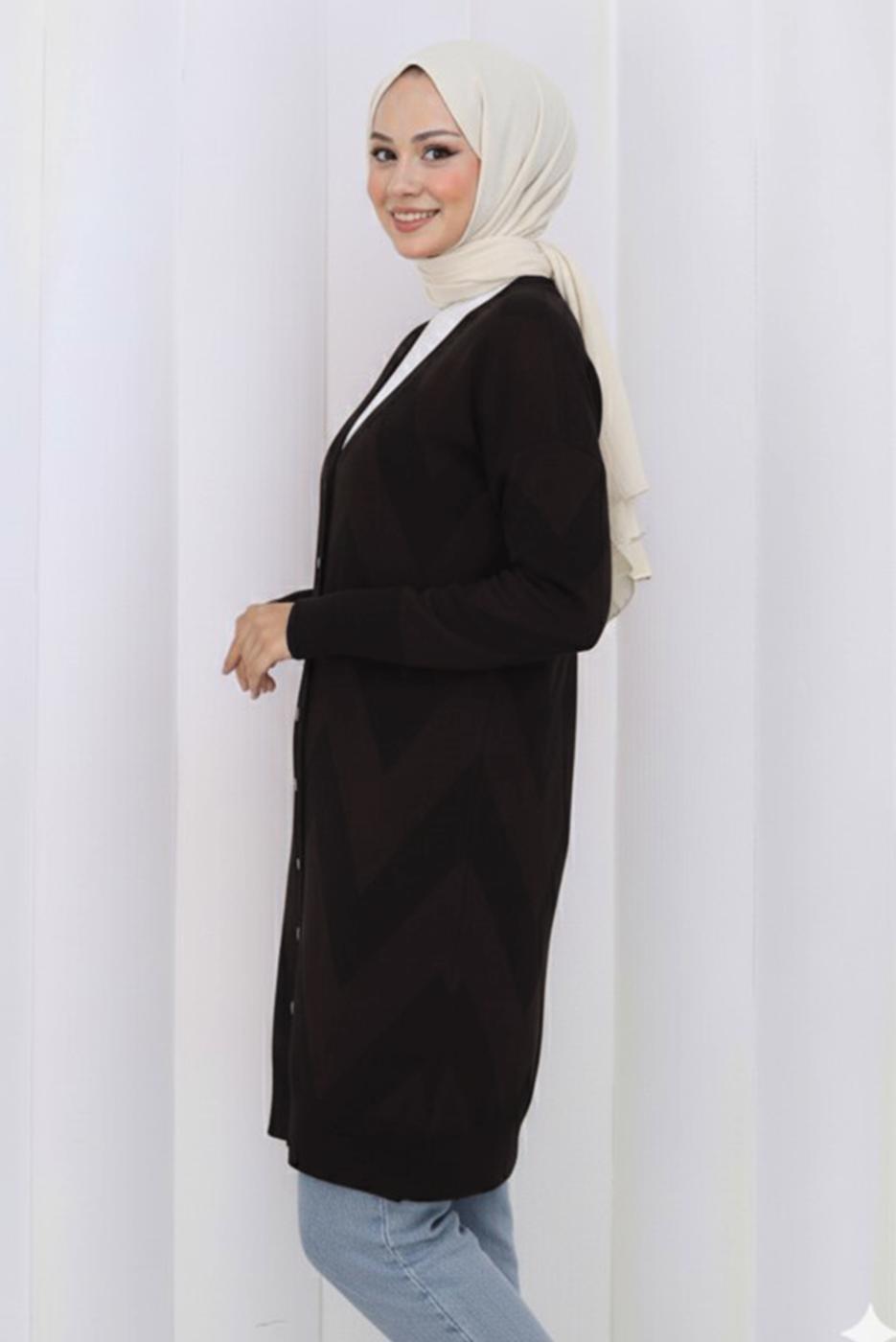 Tesettür giyim SİYAH DESENLİ TRİKO HIRKA T 3913