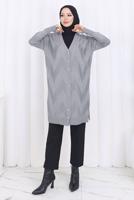Tesettür giyim GRİ DESENLİ TRİKO HIRKA T 3913