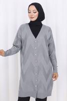 Tesettür giyim GRİ DESENLİ TRİKO HIRKA T 3913