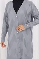 Tesettür giyim GRİ DESENLİ TRİKO HIRKA T 3913